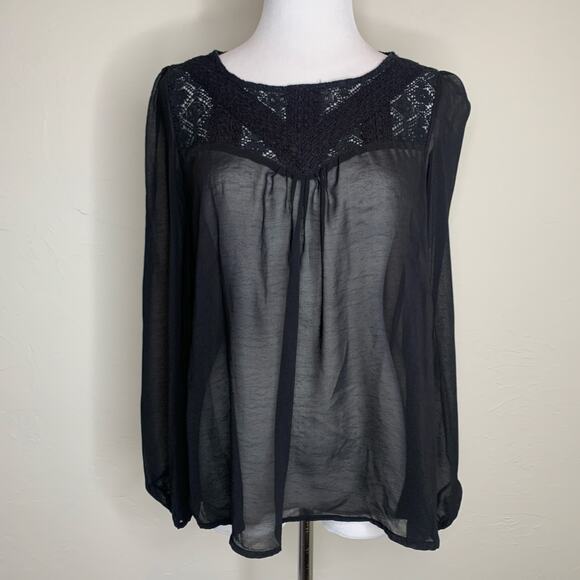 Sheer Chiffon Cottage Blouse Lace Yoke Sz Small - Picture 1 of 8